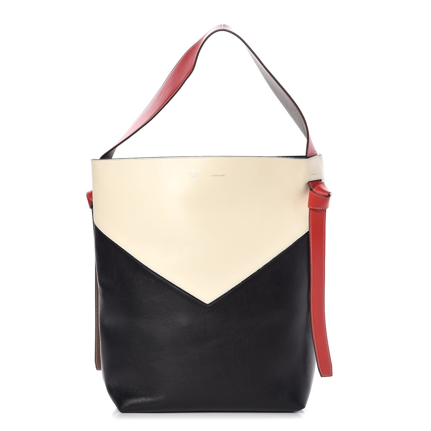 Shiny Smooth Calfskin Twisted Cabas Ivory Black
