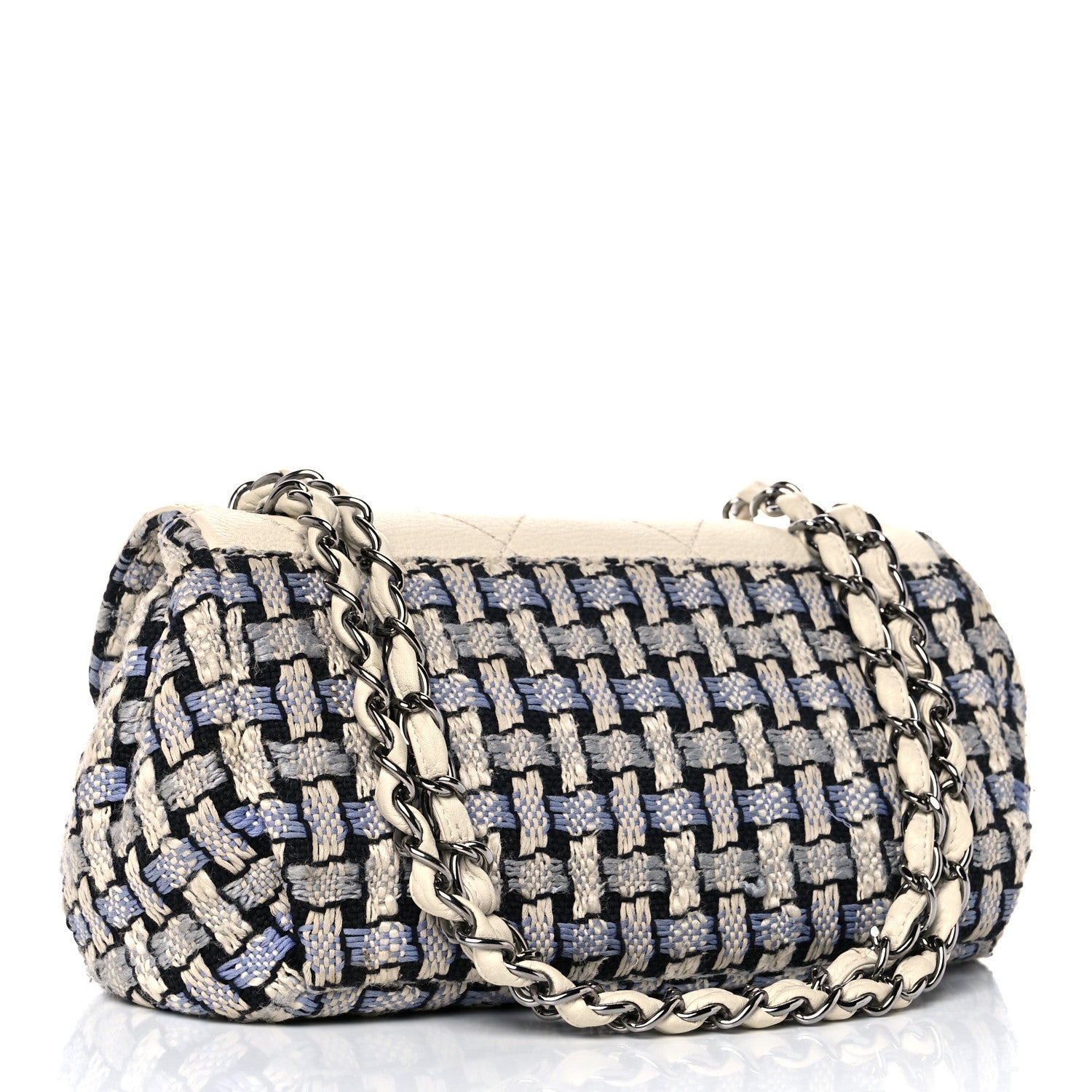Chanel Tweed Calfskin Woven Single Flap Blue 3 of 19