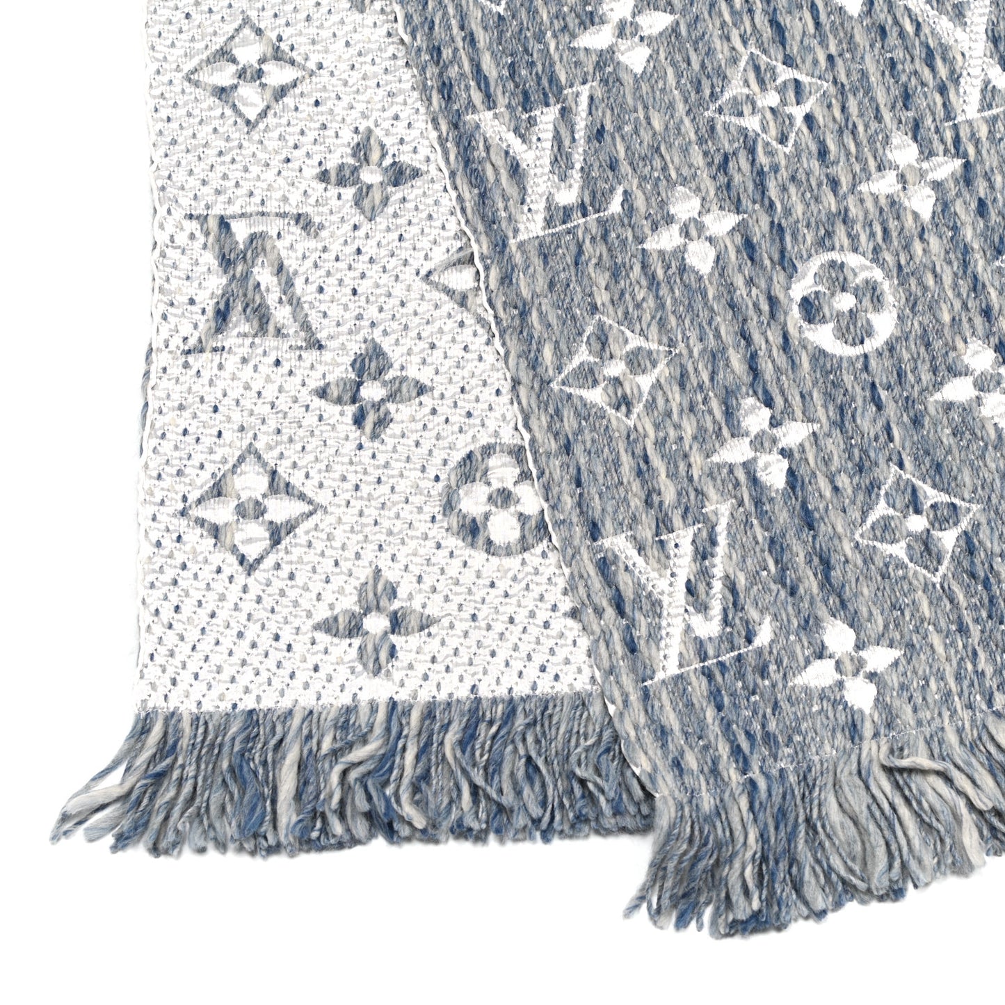 Wool Silk Logomania Scarf Denim Bleu