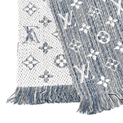 Louis Vuitton Wool Silk Logomania Scarf Denim Bleu 3 of 5