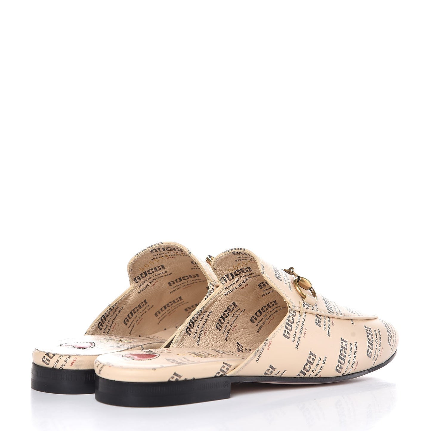 Calfskin Stamp Print Womens Princetown Slippers 36 Soy Black