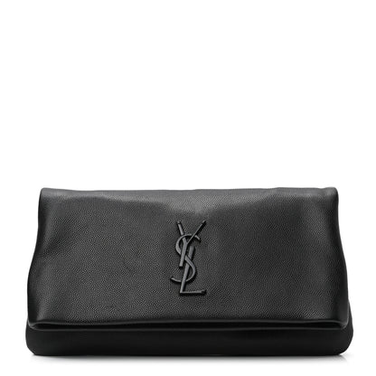 Saint Laurent Grain De Poudre West Hollywood Monogram Fold Over Clutch Black 1 of 7