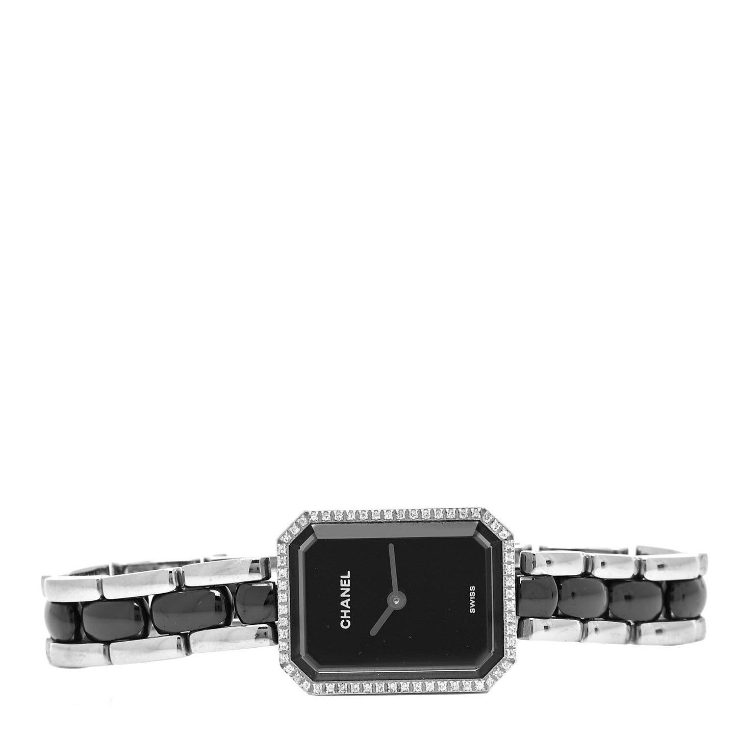 Stainless Steel Ceramic Diamond Bezel 20mm Premiere Quartz Watch Black