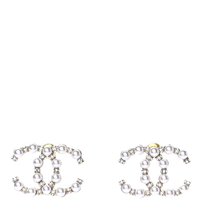 Chanel Pearl Crystal Nefertiti CC Earrings Gold 1 of 6
