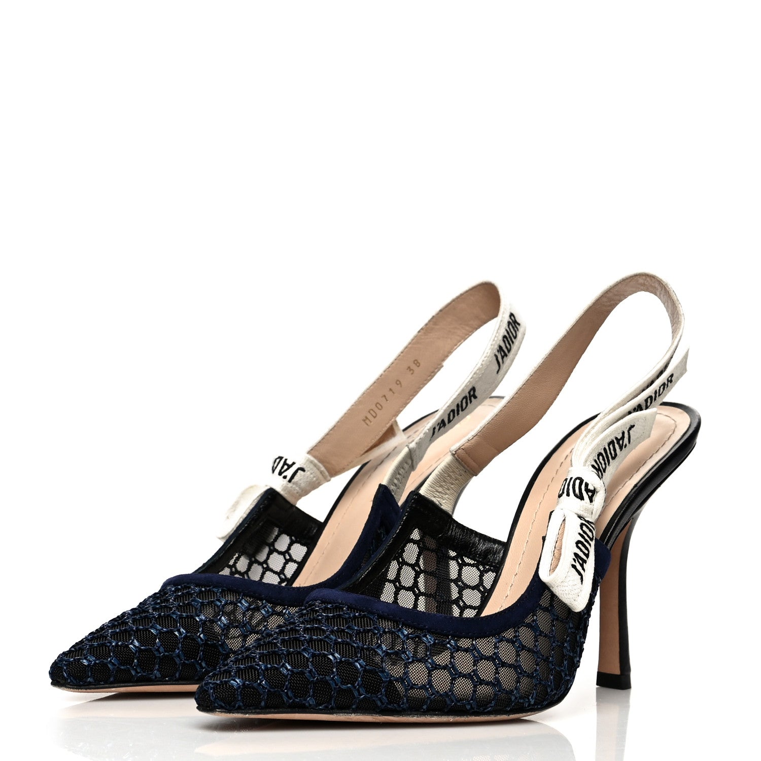 Christian Dior Resille Lambskin Ribbon J'Adior Slingback 100mm Pumps 38 Indigo Blue 3 of 9