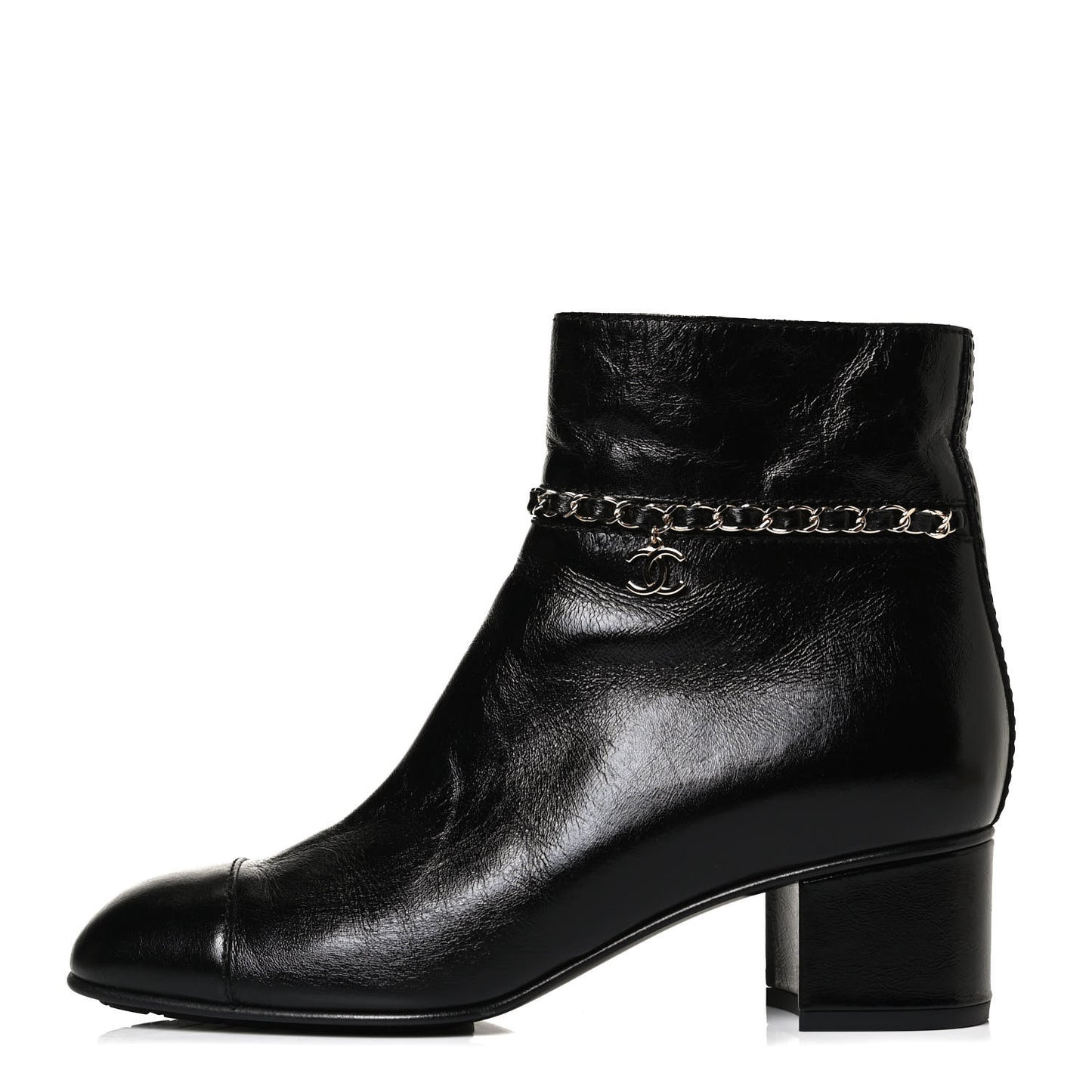 Crumpled Calfskin Cap Toe Chain Short Boots 39 Black