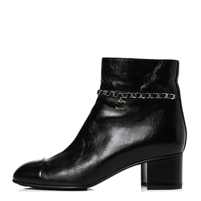 Chanel Crumpled Calfskin Cap Toe Chain Short Boots 39 Black 1 of 11
