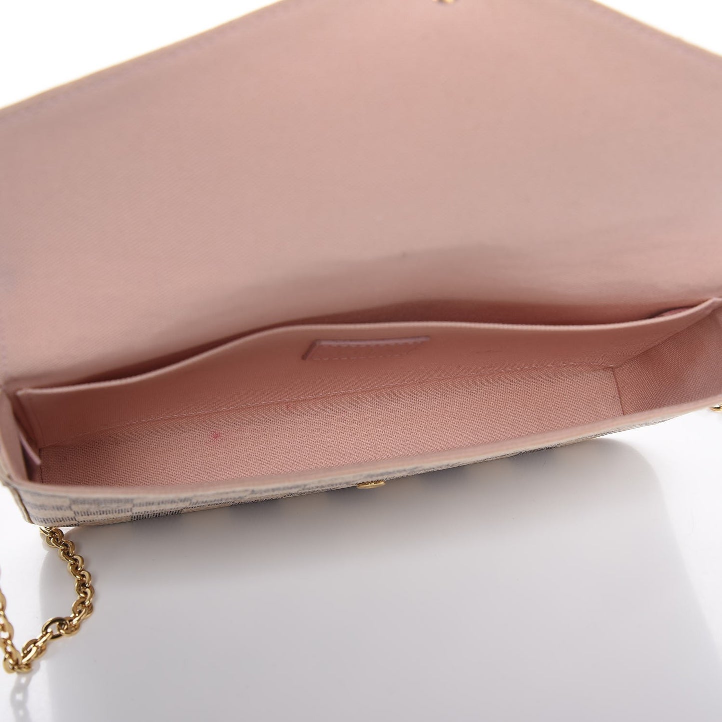 Damier Azur Pochette Felicie Chain Wallet Rose Ballerine