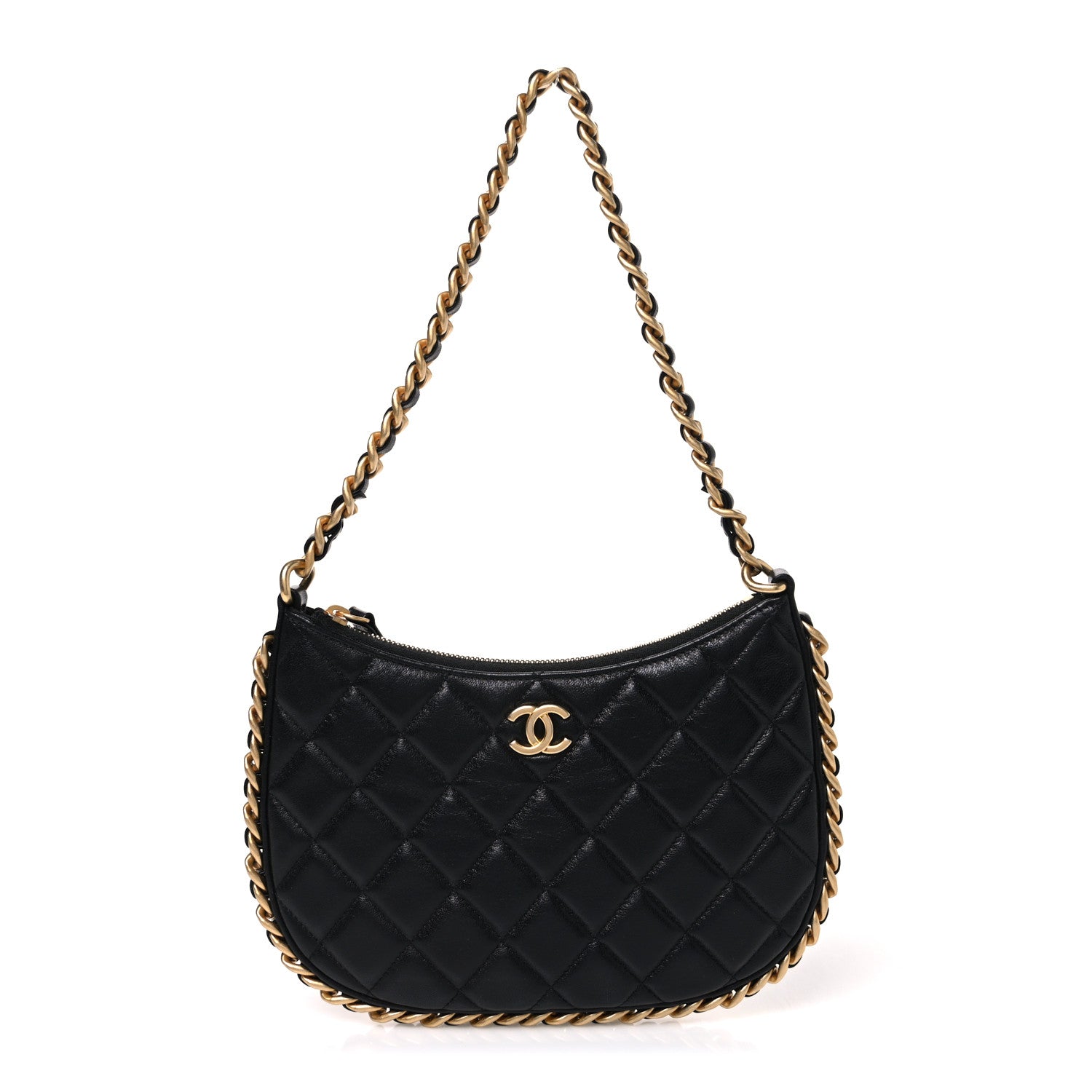 Chanel Shiny Crumpled Lambskin Quilted Trendy Chain Around Hobo Black 1 of 10