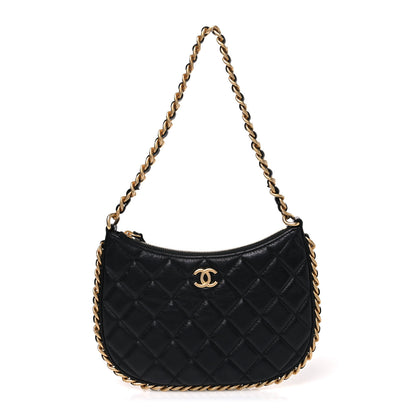Chanel Shiny Crumpled Lambskin Quilted Trendy Chain Around Hobo Black 1 of 10