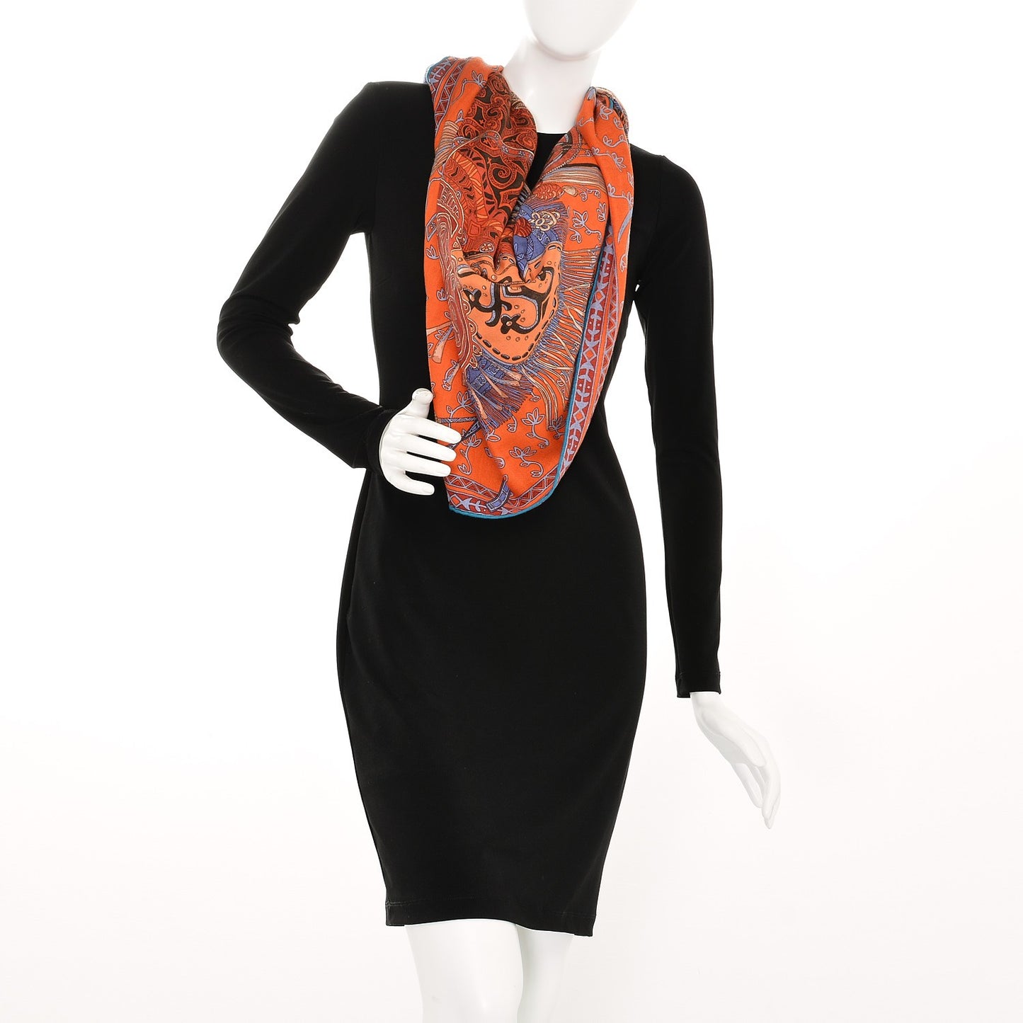 Cashmere Silk Cavaliers du Caucase Shawl 140 Orange Lavande Corail
