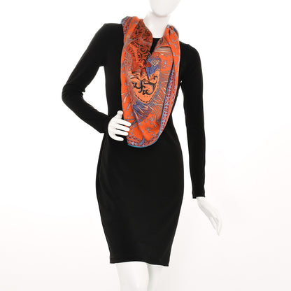 Hermes Cashmere Silk Cavaliers du Caucase Shawl 140 Orange Lavande Corail 2 of 6