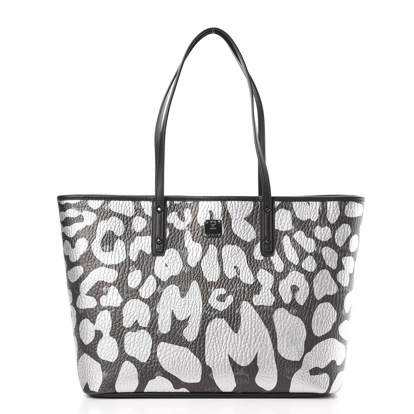 Visetos Metallic Leopard Print Medium Anya Shopper Tote Black