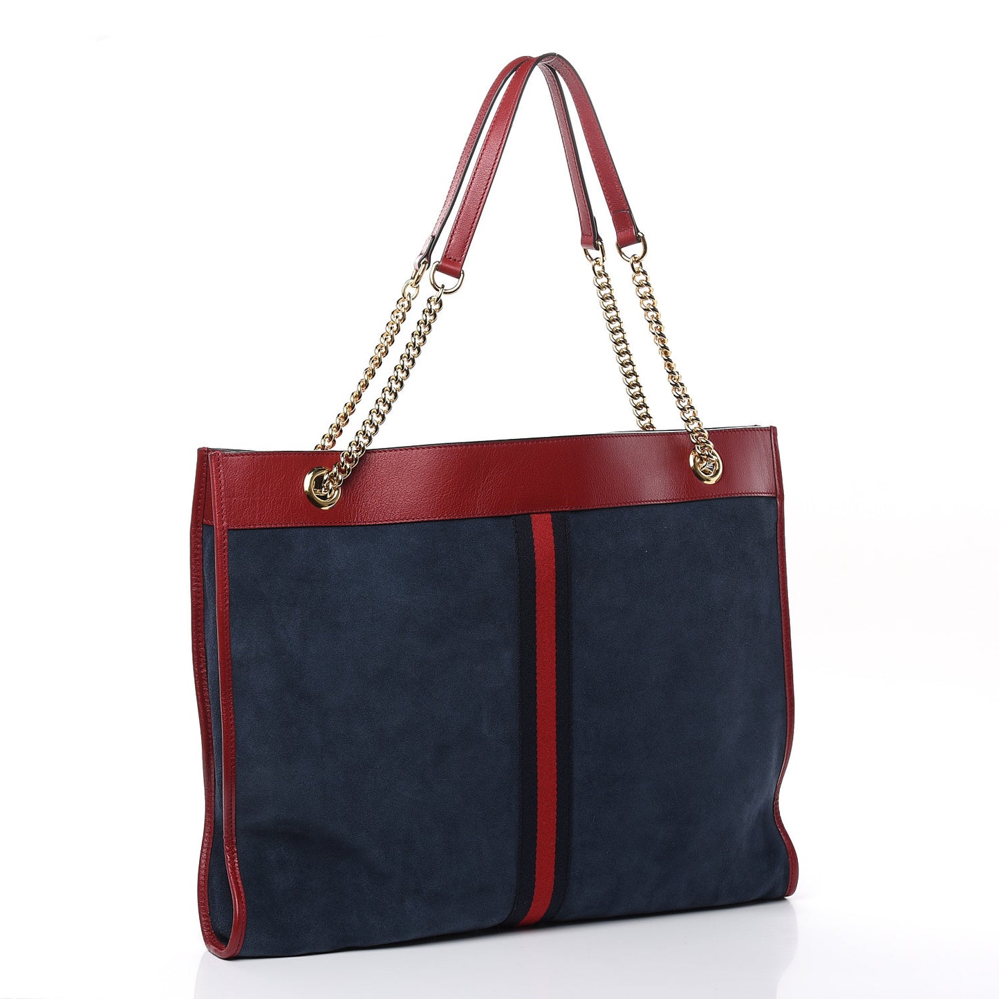 X MLB Suede Calfskin NY Yankees Large Rajah Chain Tote New Blue Romantic Cherry