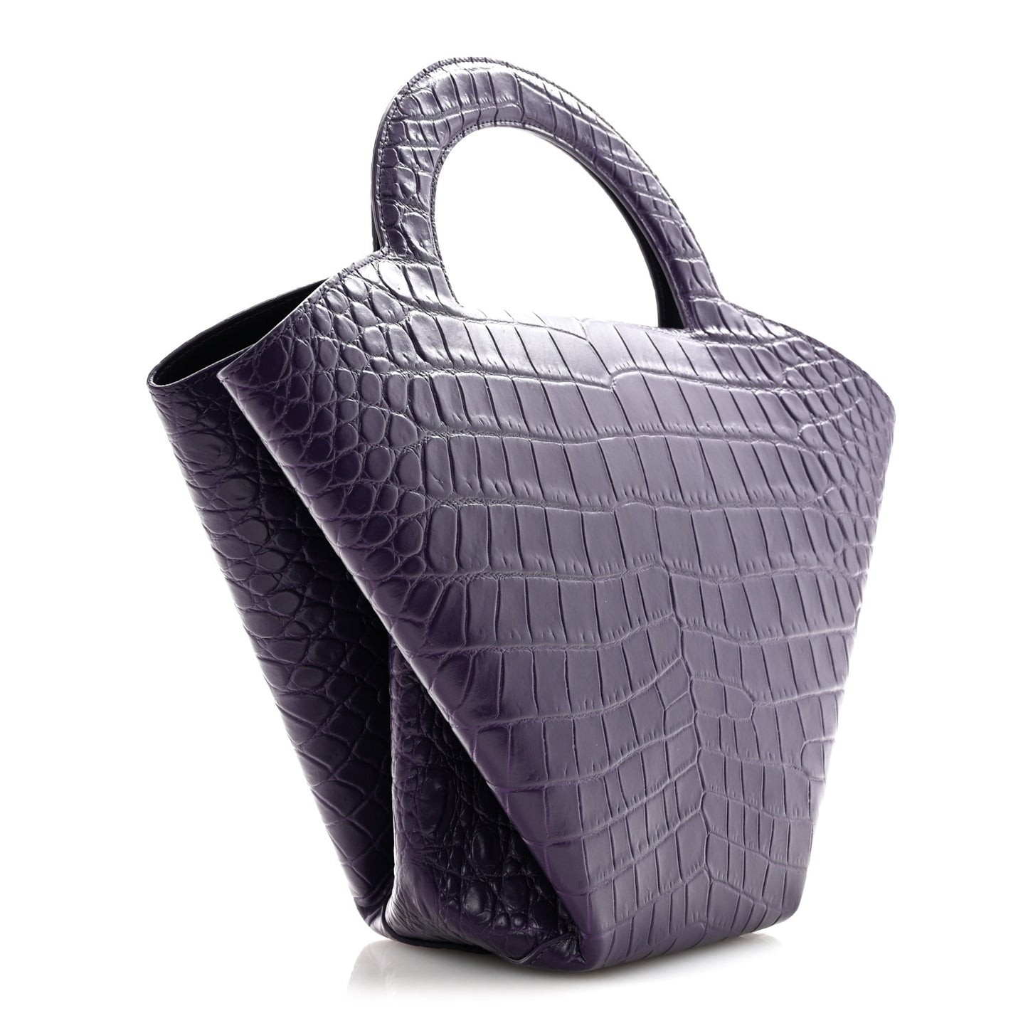 Calfskin Crocodile Embossed Doll Top Handle Bag Purple
