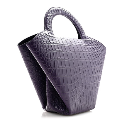 Bottega Veneta Calfskin Crocodile Embossed Doll Top Handle Bag Purple 4 of 11