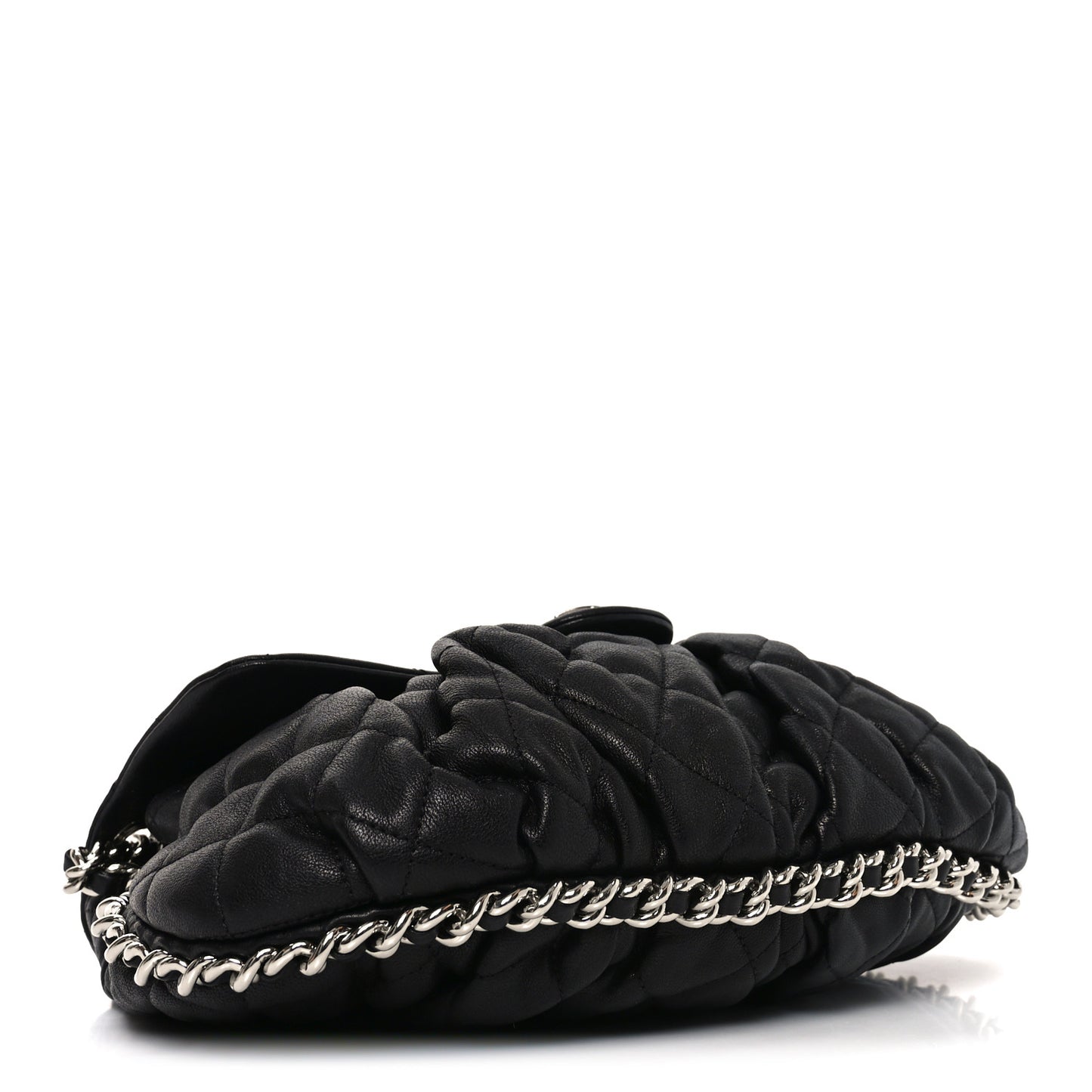 Washed Lambskin Quilted Medium Chain Around Messenger Black