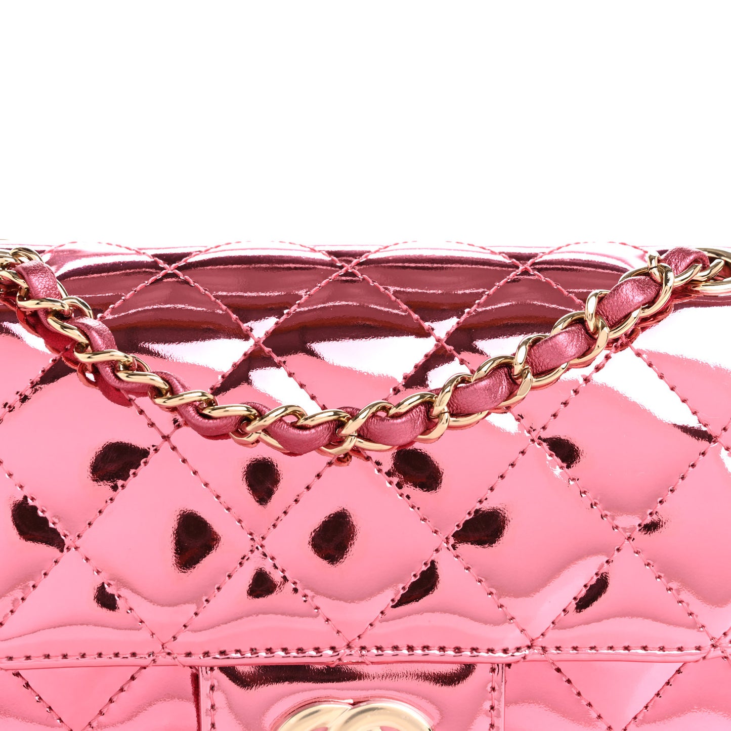 Mirror Calfskin Metallic Lambskin Quilted Hollywood Boulevard Mini Flap With Star Coin Purse Pink