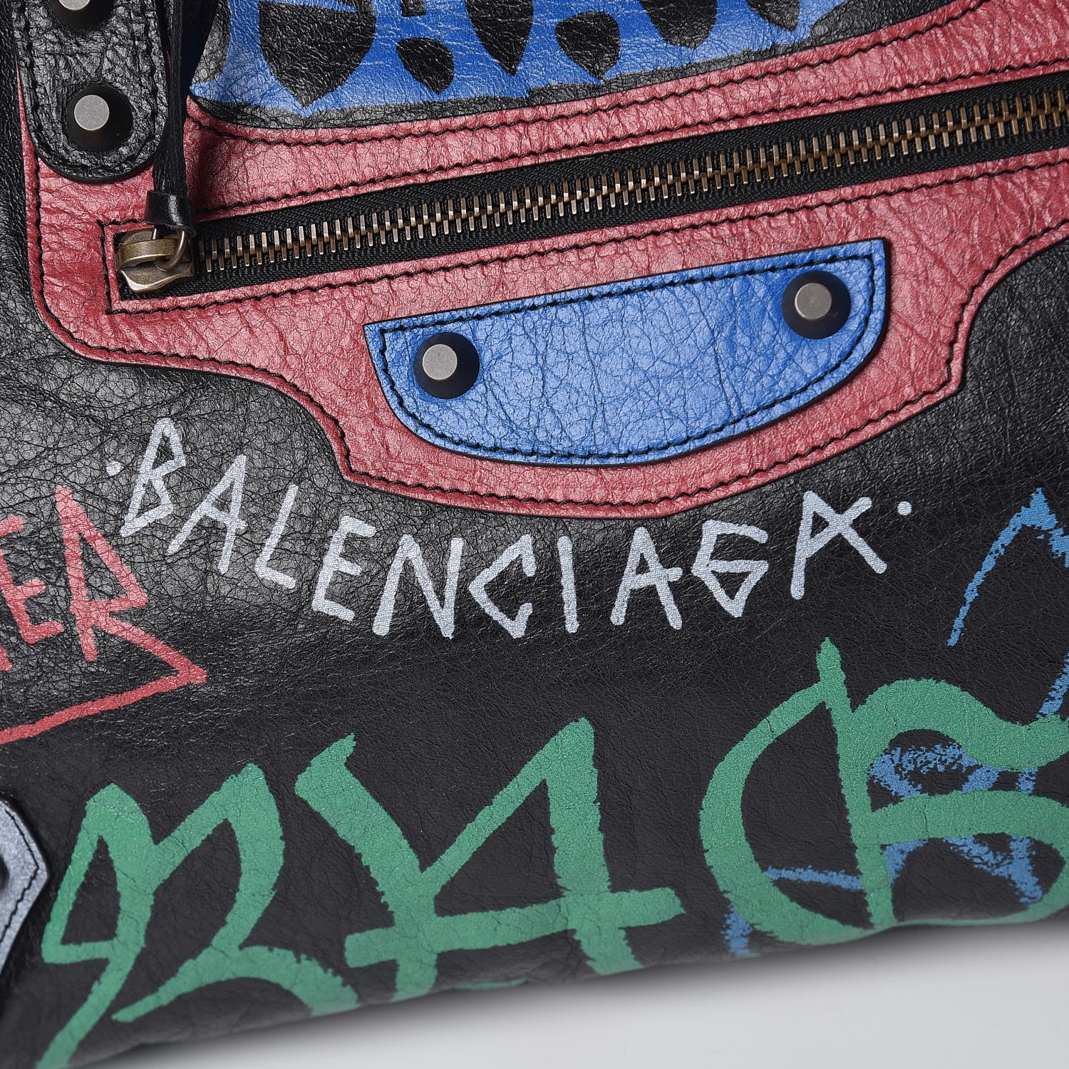 Balenciaga Agneau Graffiti All Over Classic Hardware City Black Vert Rouge 10 of 12