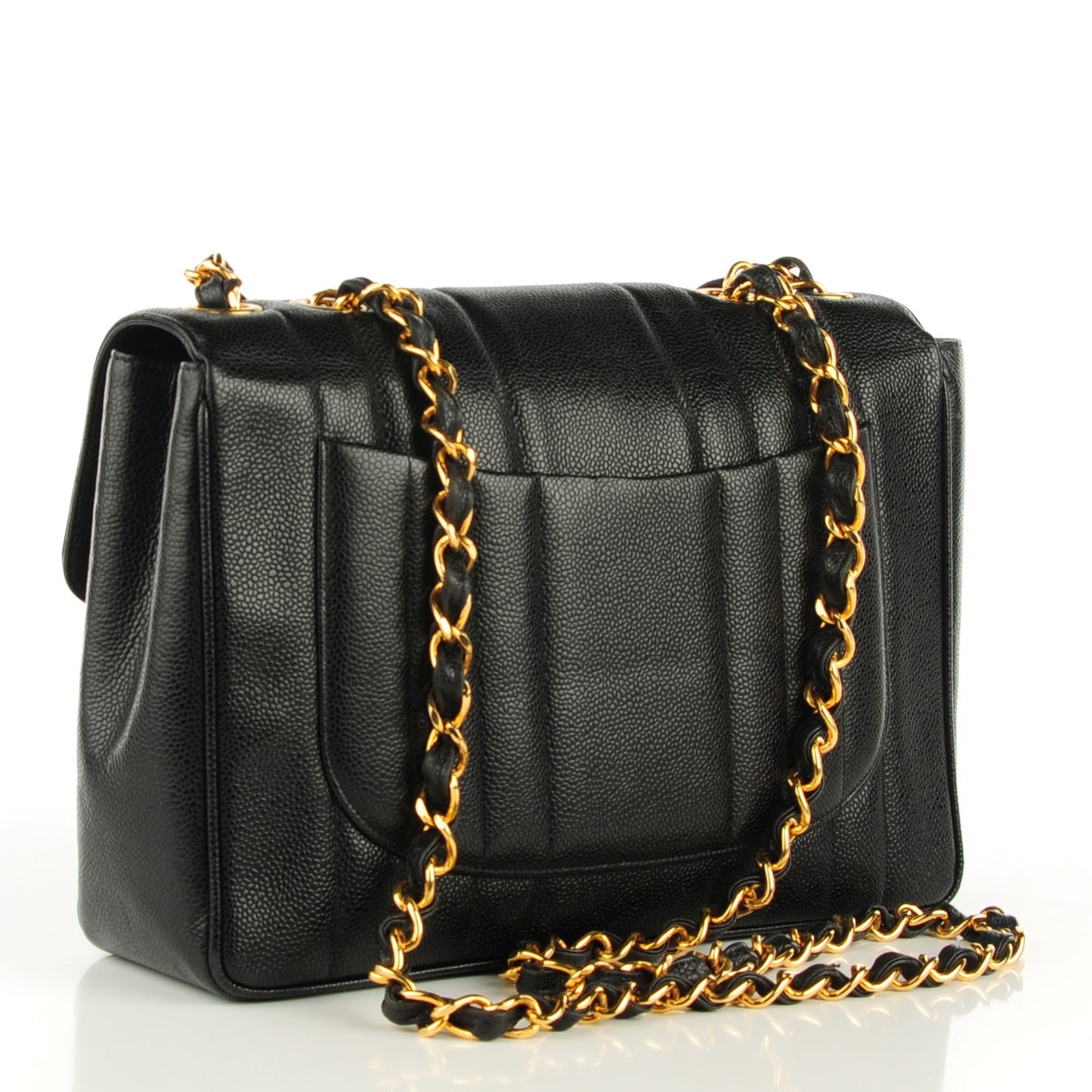 Caviar Vertical Quilted Jumbo Flap Black
