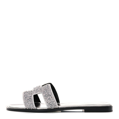 Hermes Velvet Goatskin Crystal Beads Oran Sandals 39 Gris Argente 1 of 8
