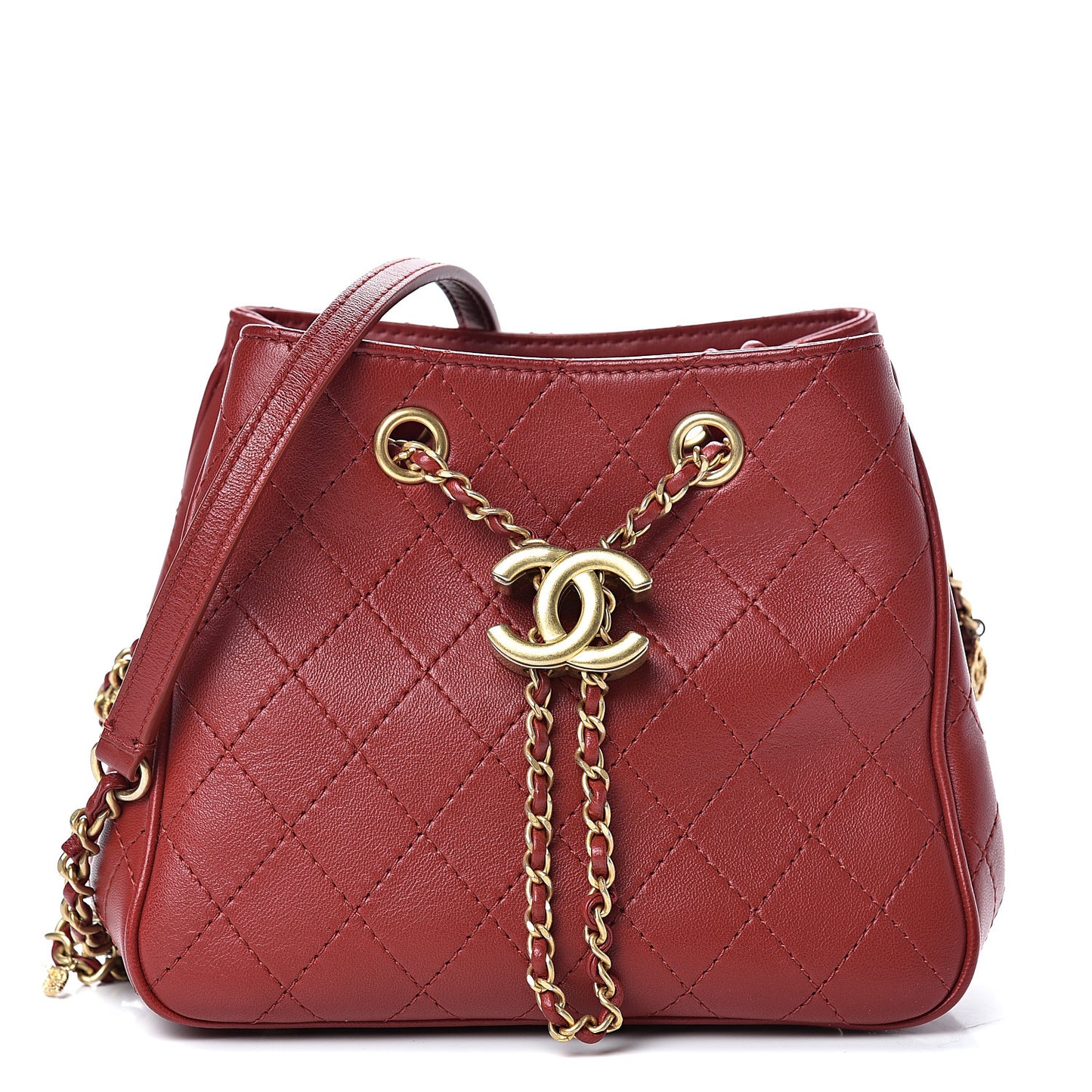 Calfskin Stitched Small Egyptian Amulet Drawstring Bag Red