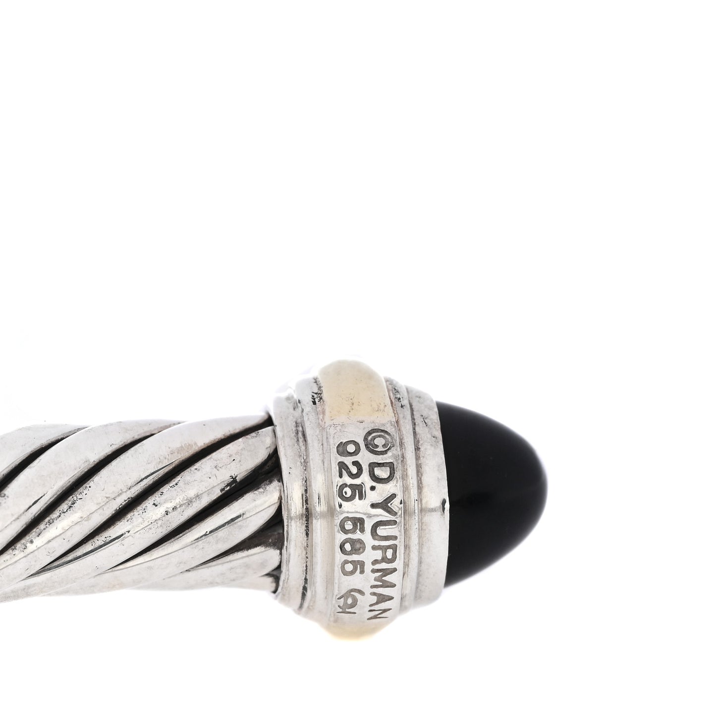 Sterling Silver 14K Yellow Gold Black Onyx 7mm Cable Classics Bracelet
