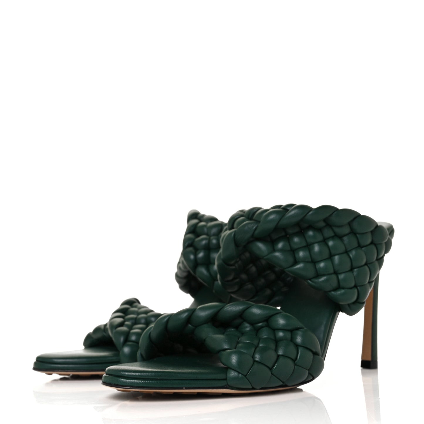 Nappa Twisted Padded Intrecciato Curve Slide Sandals 40 Vert Fonce