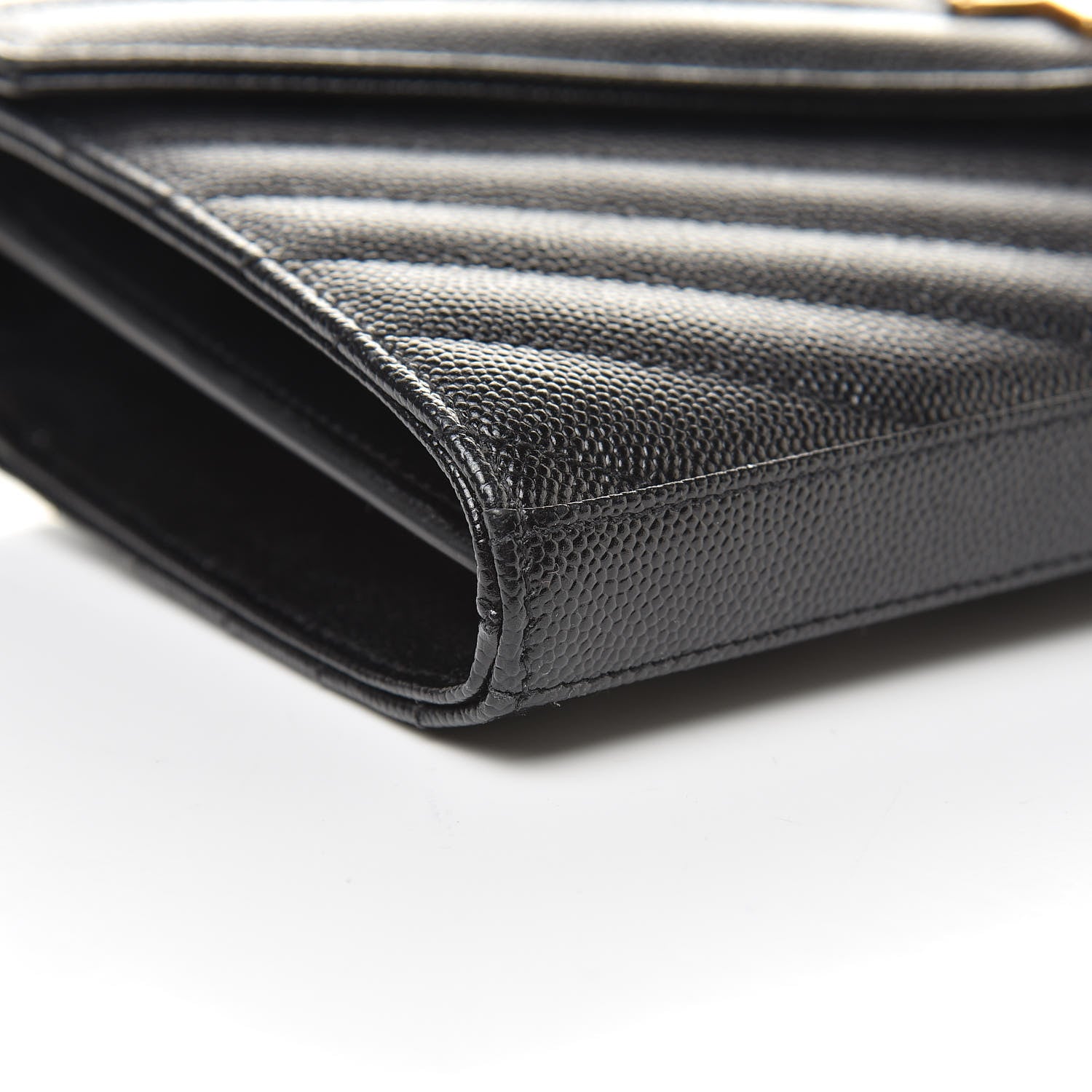 Saint Laurent Grain De Poudre Matelasse Chevron Monogram Chain Wallet Black 8 of 9