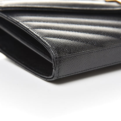 Saint Laurent Grain De Poudre Matelasse Chevron Monogram Chain Wallet Black 8 of 9