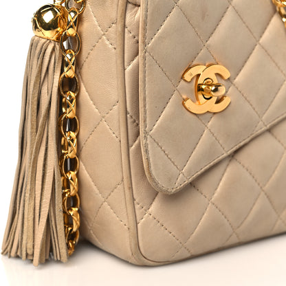 Chanel Lambskin Quilted Tassel Flap Camera Case Beige 13 of 15