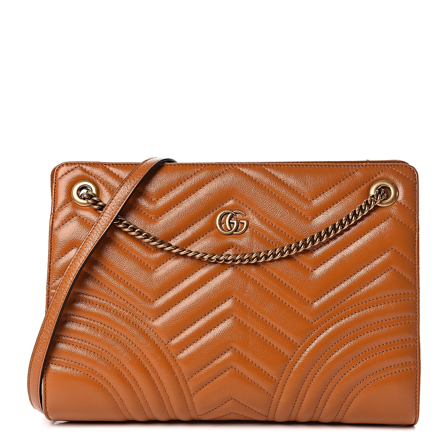 Azalea Calfskin Matelasse Heart Medium GG Marmont Slim Shoulder Bag Cognac