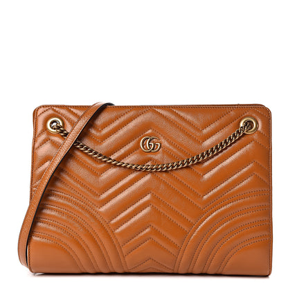 Gucci Azalea Calfskin Matelasse Heart Medium GG Marmont Slim Shoulder Bag Cognac 1 of 10