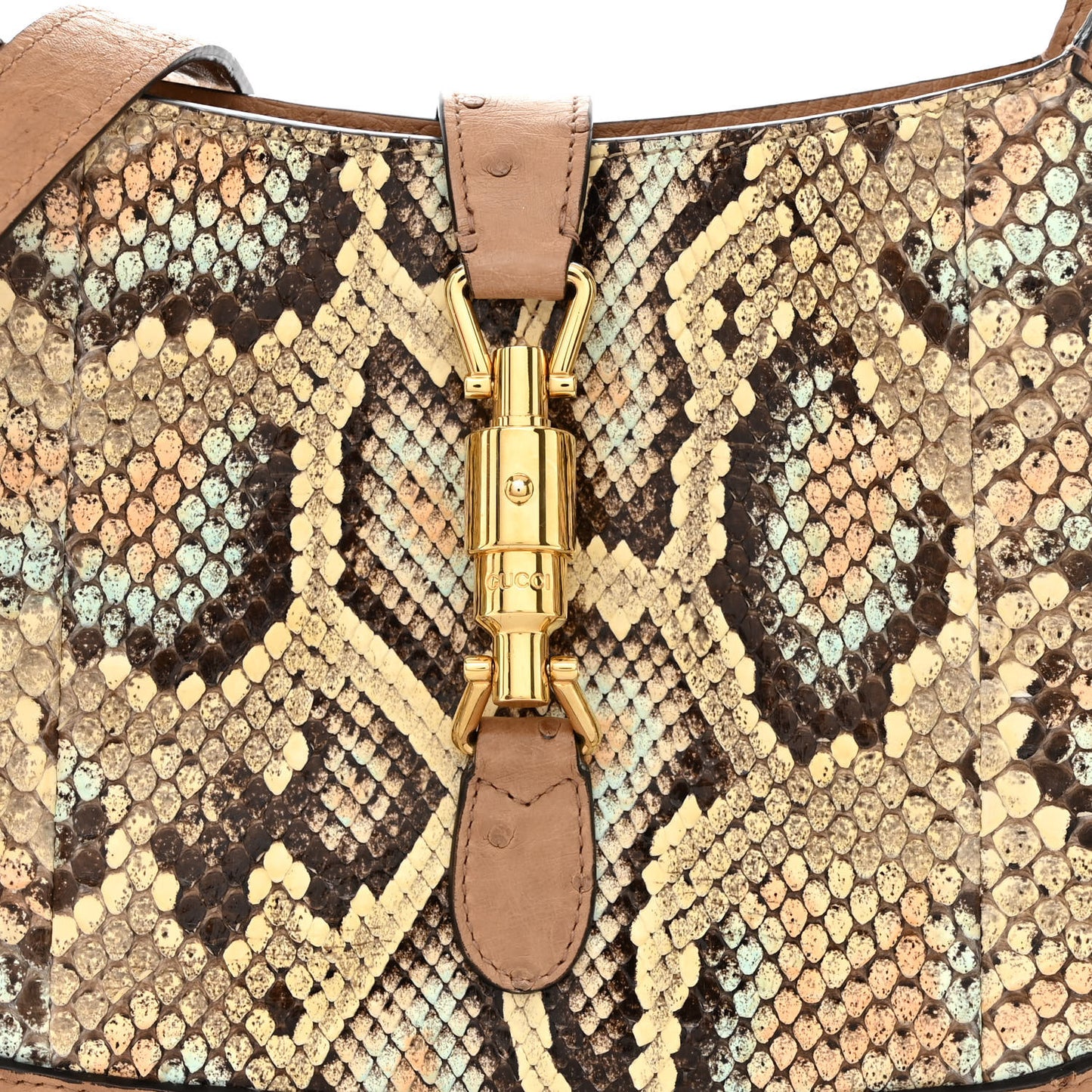 Snakeskin Ostrich Calfskin Small Jackie 1961 Hobo Beige Blue
