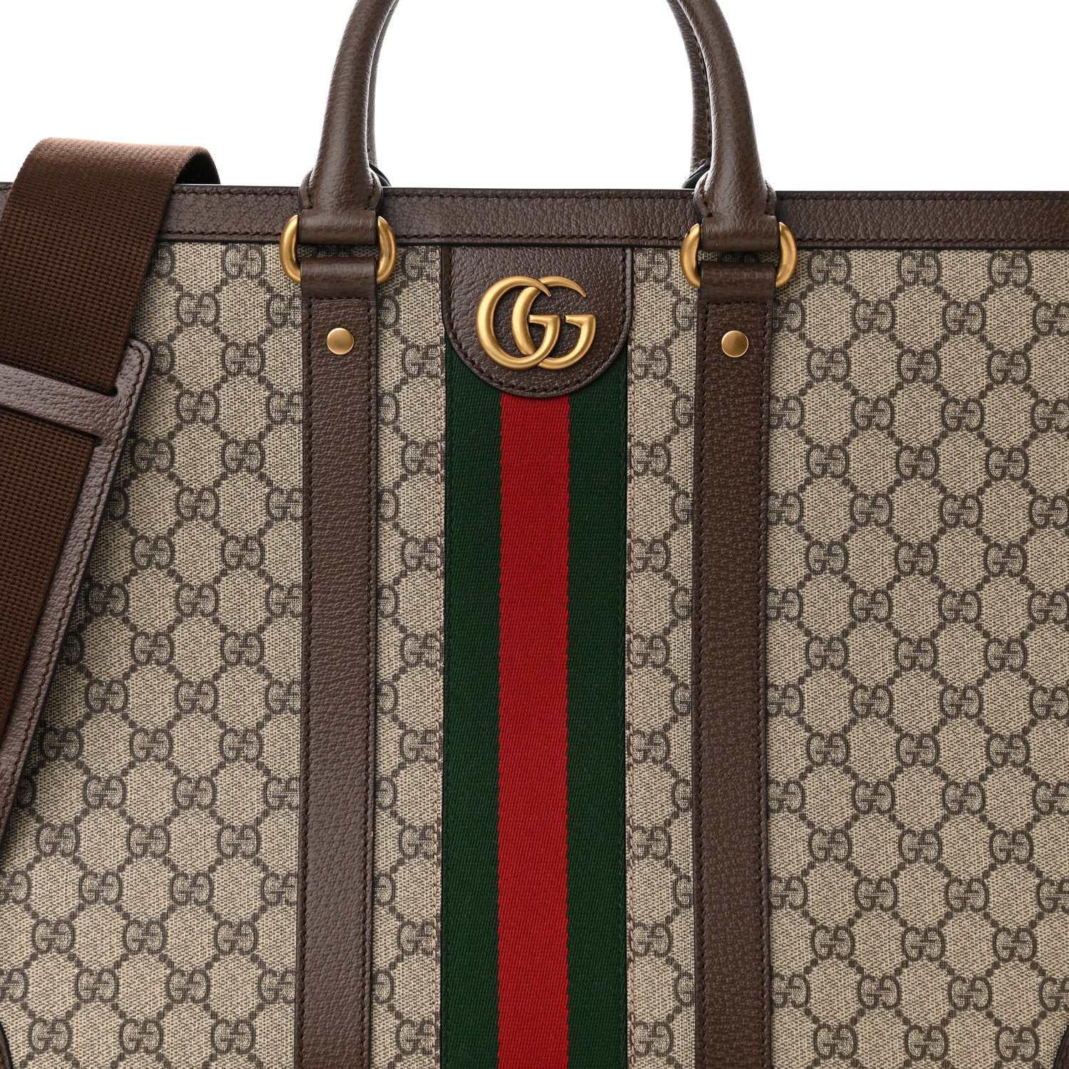 Gucci GG Supreme Monogram Textured Dollar Calfskin Web Large Ophidia Tote Bag Beige Ebony 8 of 10