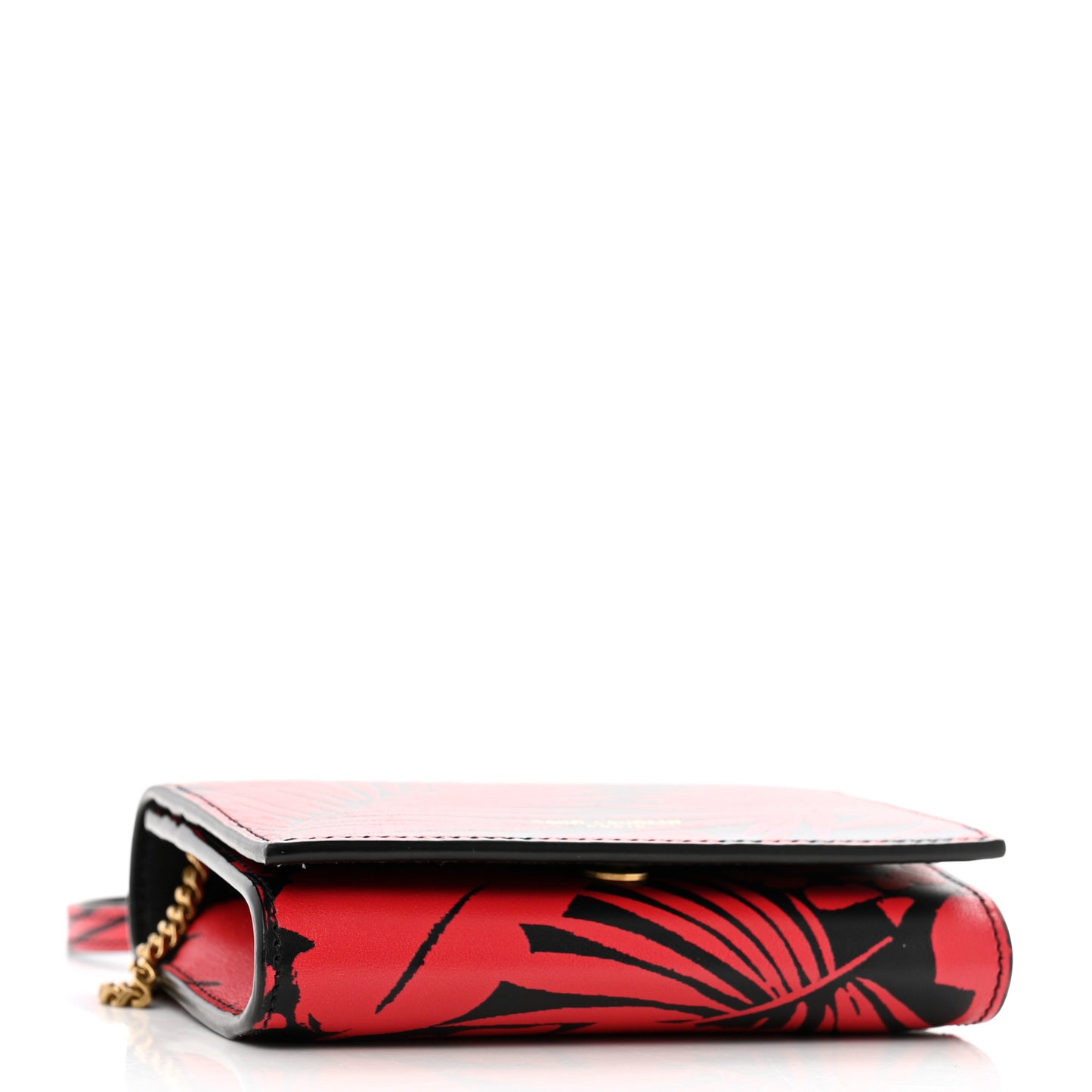 Calfskin Monogram Tropical Print Chain Card Case Red Black