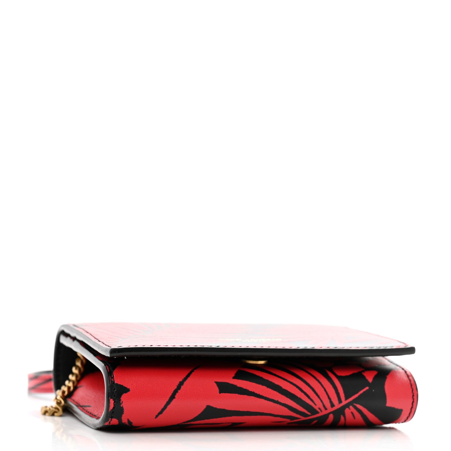 Saint Laurent Calfskin Monogram Tropical Print Chain Card Case Red Black 4 of 14