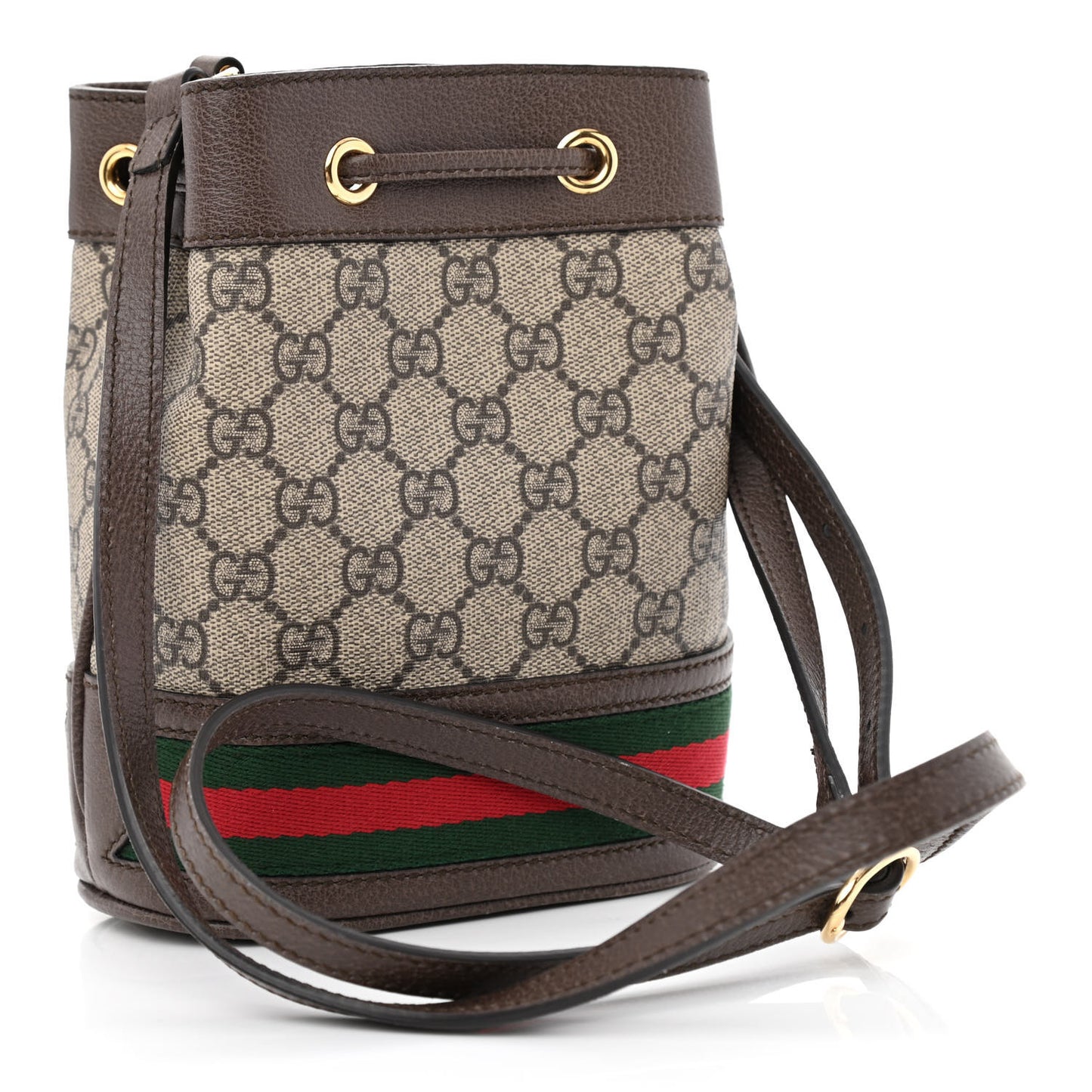 GG Supreme Monogram Web Mini Ophidia Bucket Bag Brown