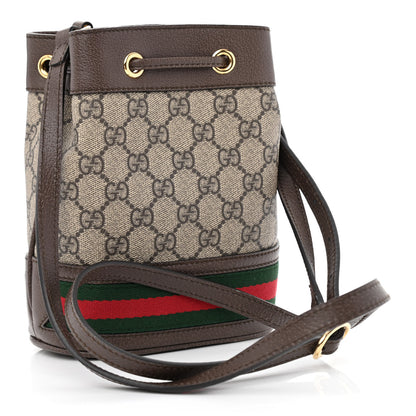Gucci GG Supreme Monogram Web Mini Ophidia Bucket Bag Brown 3 of 10