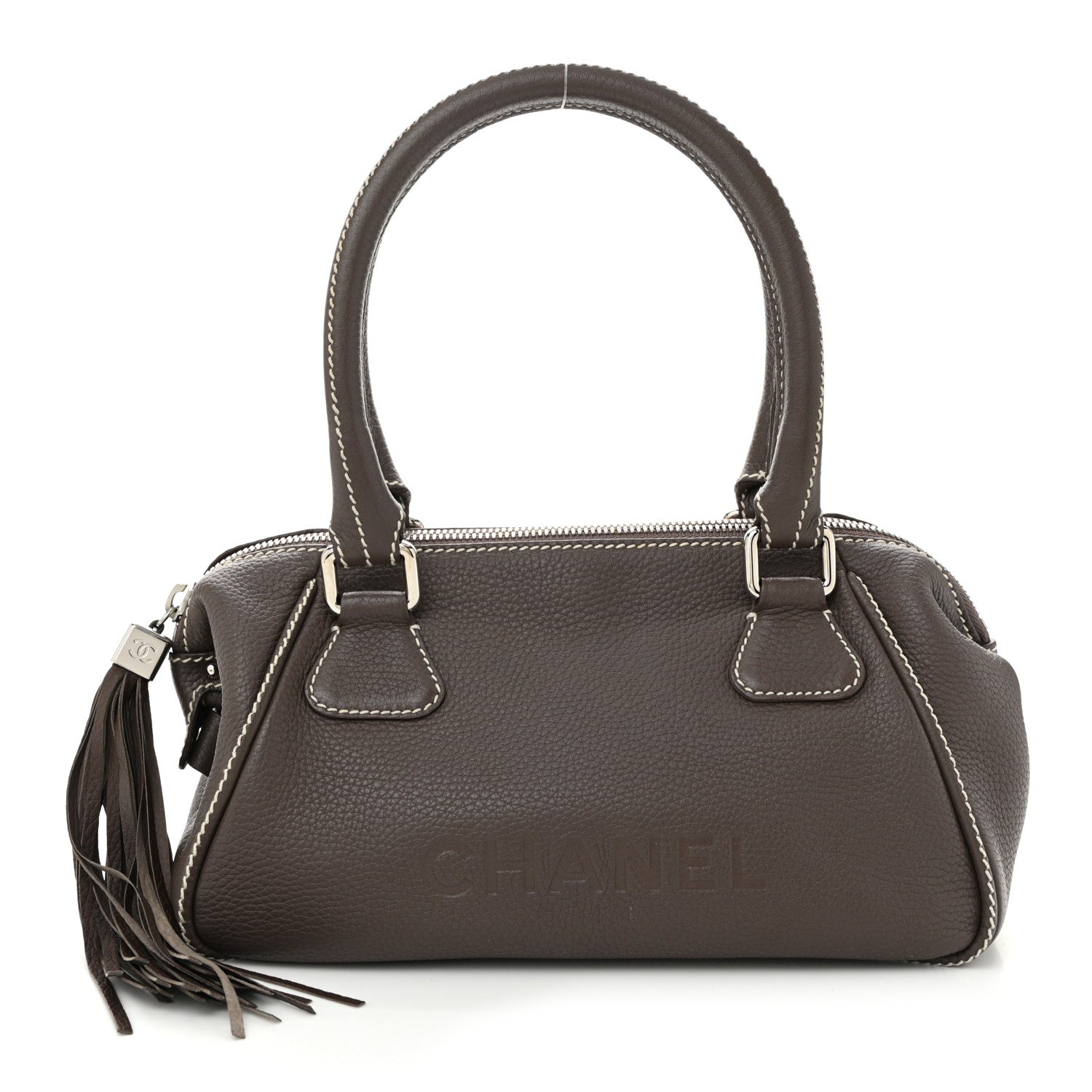 Chanel Calfskin Small Tassel Bowler Taupe 1 of 12