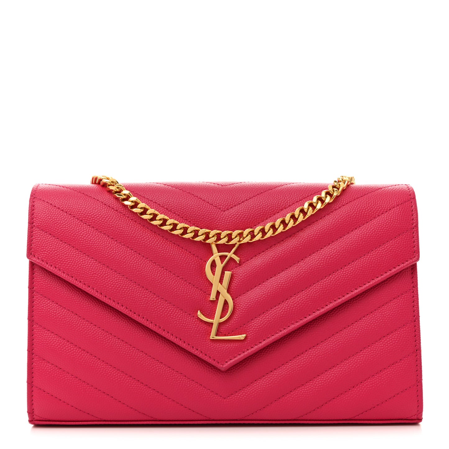 Grain De Poudre Matelasse Chevron Monogram Chain Wallet Lipstick Fuchsia