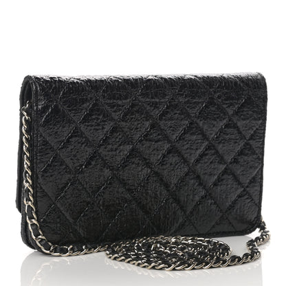 Chanel Distressed Patent Calfskin Quilted Wallet on Chain WOC Black 2 of 11