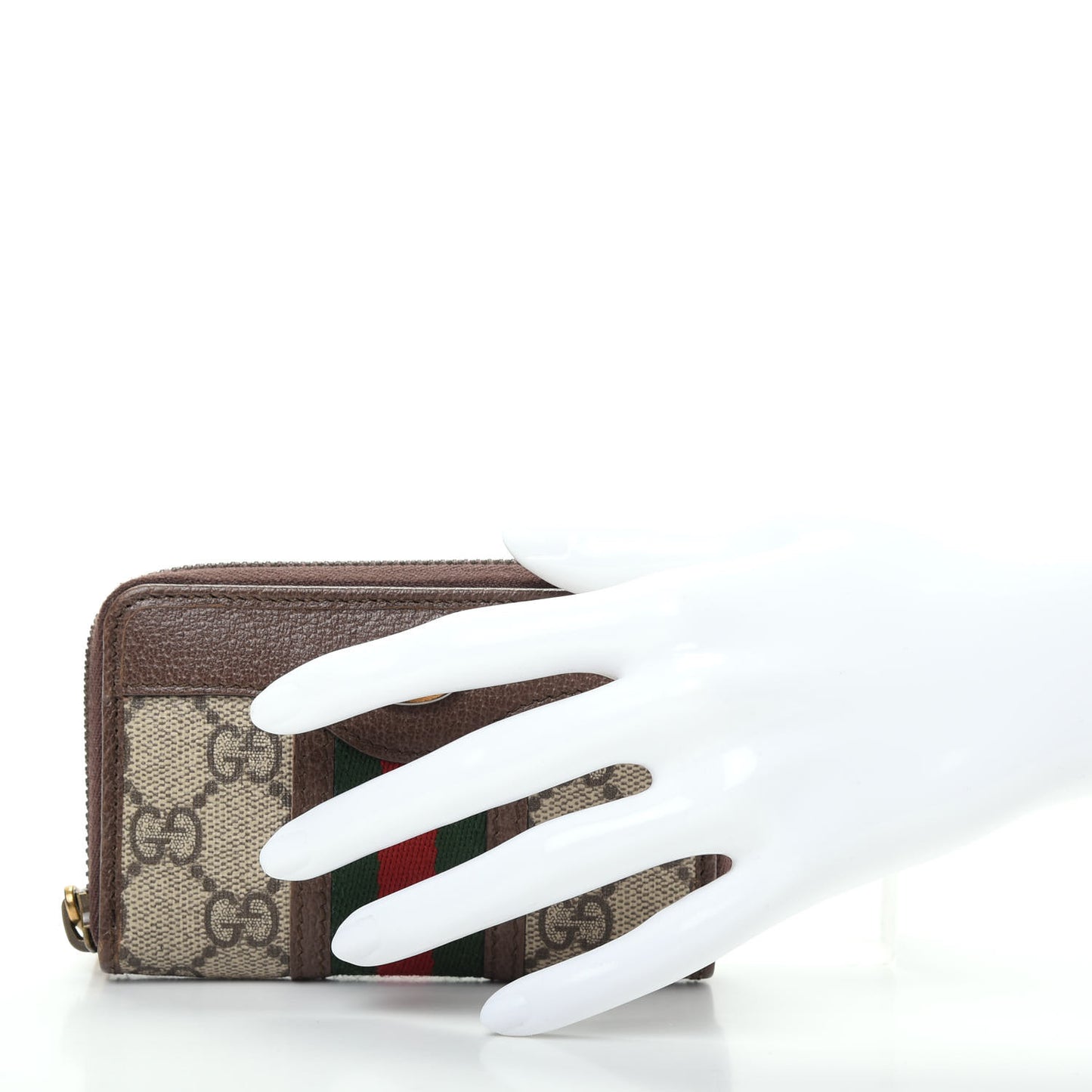 GG Supreme Web Ophidia Zip Around Card Case Brown