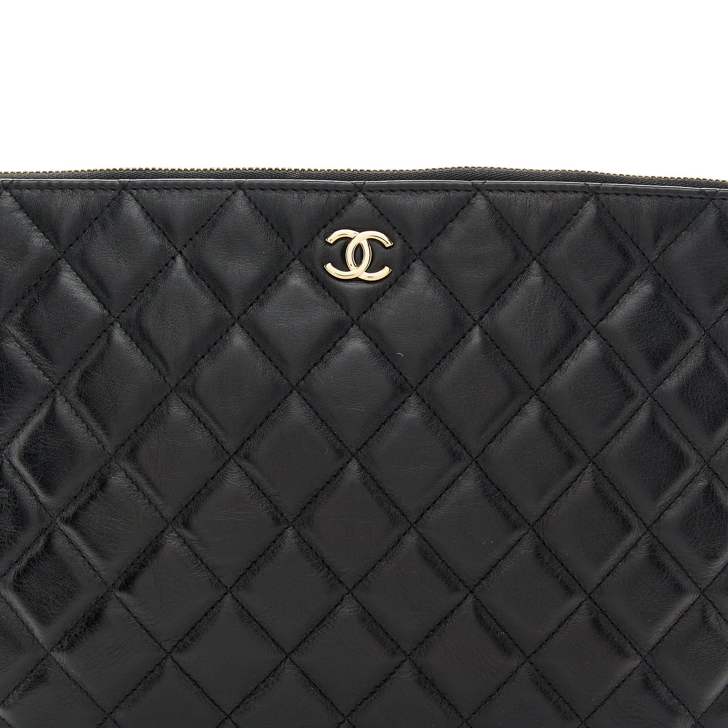 Calfskin Quilted Pearl Large Cosmetic Case Black