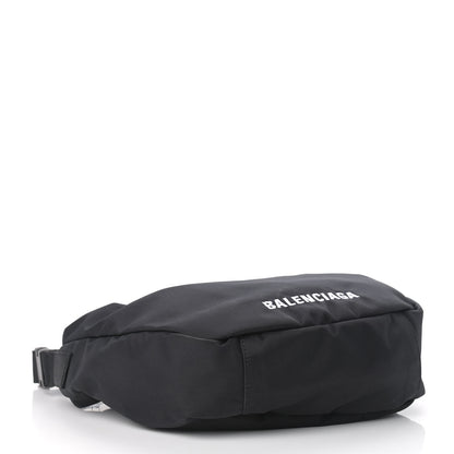 Balenciaga Recycled Sport Nylon Logo Embroidered Large Wheel Sling Bag Black White 4 of 10