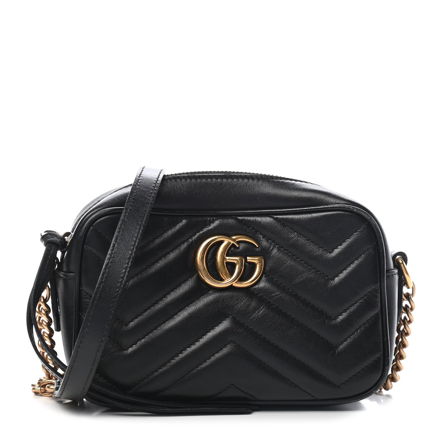 Gucci Calfskin Matelasse Mini GG Marmont Chain Shoulder Bag Black 1 of 10
