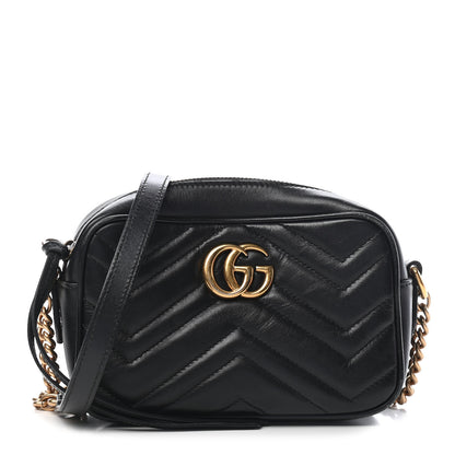 Gucci Calfskin Matelasse Mini GG Marmont Chain Shoulder Bag Black 1 of 10