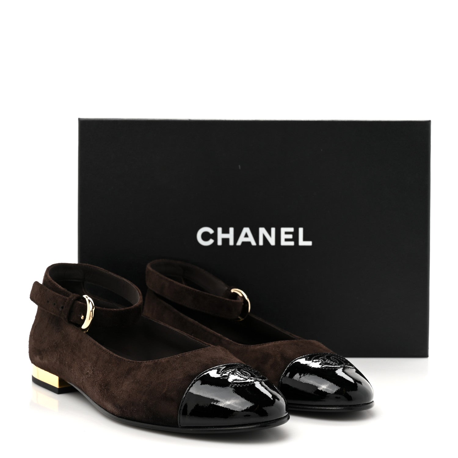 Chanel Suede Patent Cap Toe CC Mary Jane Flats 38 Dark Brown Black 10 of 10