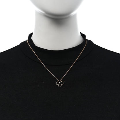 Van Cleef & Arpels 18K Rose Gold Diamond Black Onyx Vintage Alhambra Pendant Necklace 2 of 6