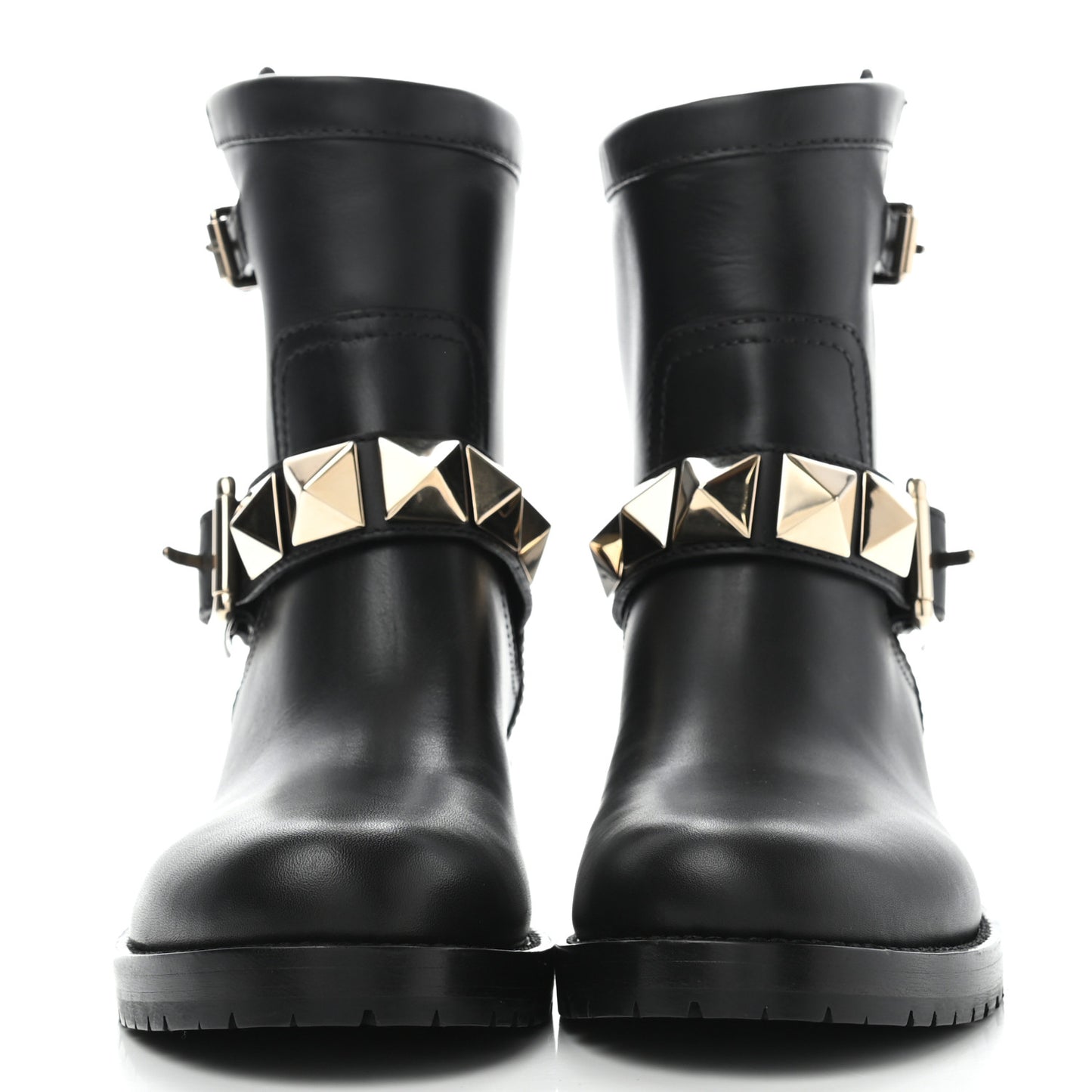 Calfskin Lock Studded 30mm Biker Boots 36.5 Black